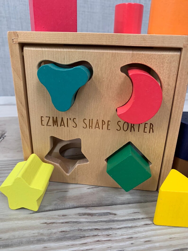 Personalised wooden shape sorter cube wooden toy learning Etsy