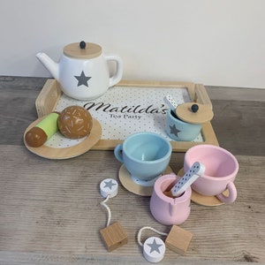 Personalised Wooden Tea Playset Stars Design Afternoon Tea Wooden Toys Personalized Tea Set Tea Party Unisex Tea Set image 3