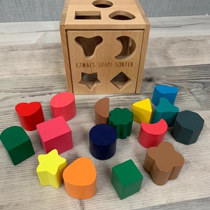 Personalised wooden shape sorter cube wooden toy learning toy motor skills development image 4