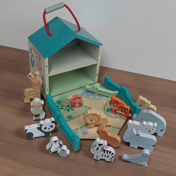 Personalised Zoo Play set with animal figures wooden toy
