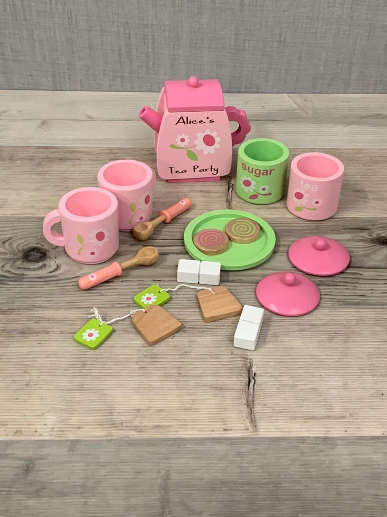 Personalised Wooden Tea Set Pink and Green Tea Party Etsy