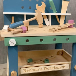Personalised Unisex Workbench with 21-piece Accessories Set Unisex Toys Construction Toys Toolkit Toddler Toys Easter Gift image 3