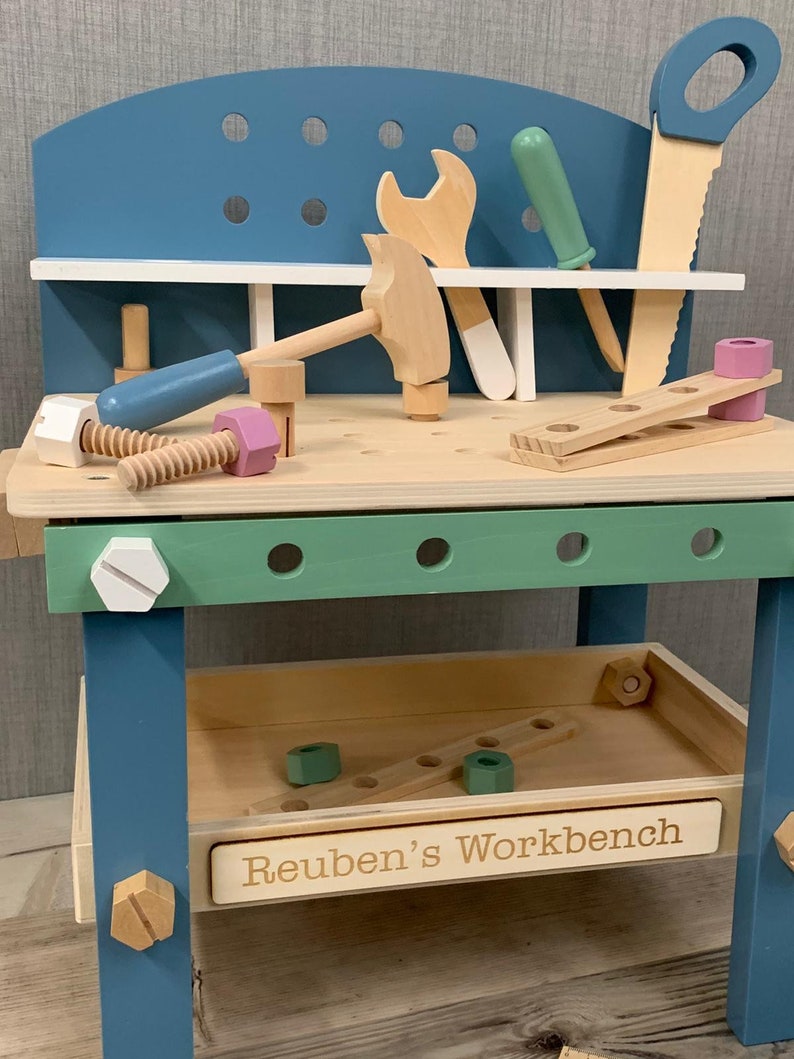 Personalised Unisex Workbench with 21-piece Accessories Set Unisex Toys Construction Toys Toolkit Toddler Toys Easter Gift image 3