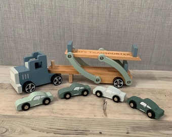 Personalised wooden Transporter - Transporter with cars - christening gift - Christmas gift - page boy gift - flower girl gift