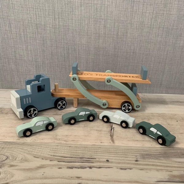 Personalised wooden Transporter - Transporter with cars - christening gift - Christmas gift - page boy gift - flower girl gift
