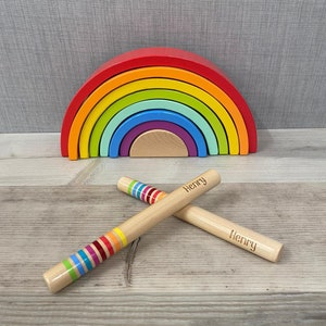 Personalised Wooden Rainbow Rhythm Sticks - First Birthday - Christening Toy - Easter Gift - CE Tested