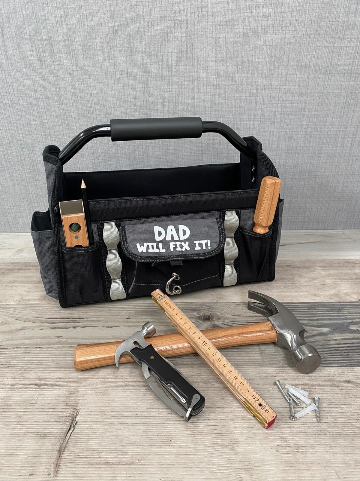 Personalisierte Werkzeugtasche - Werkzeughalter - Tragbare Werkzeugaufbewahrung - Vatertagsgeschenk - Geschenk für Papa und Opa - Geschenk für Heimwerker