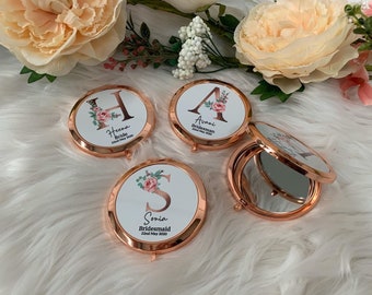 Jessie Range Personalised Compact Mirrors - Bridesmaid Gift - Rose Gold Mirror - Bride - Hen Party Gift