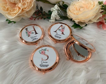 Jessie Sortiment Personalisierte Kompaktspiegel - Brautjungfer Geschenk - RoseGold Spiegel - Braut - Henne Party Geschenk