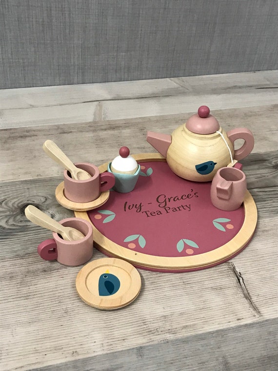 Coffret de jeu personnalisé en bois unisexe Birdie Tea Afternoon Tea Jouets  en bois Service à thé personnalisé Tea Party Cadeau pour tout-petit -   France