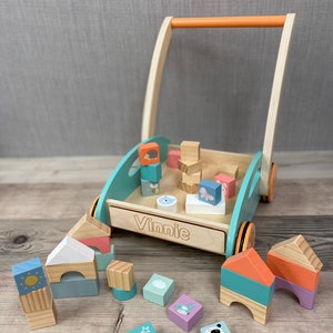 Personalised Wooden Unisex Walker with Shapes Learn to Walk Pastel Animal Blocks Toddler Gift Childrens Birthday image 6