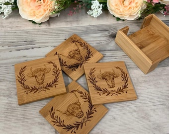 Coasters en bois personnalisés - Sous-verres gravés - Cadeau à la maison - Cadeau de pendaison de crémaillère - Cadeau de mariage