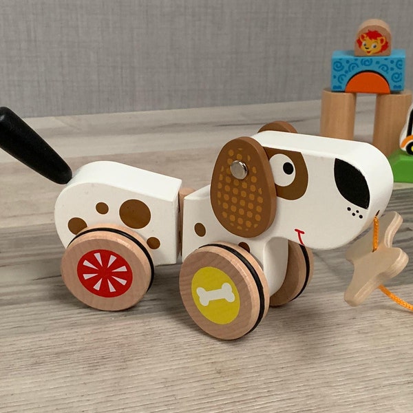 Personalisierter Nachzieh Hund - Holz Spielzeug - Tier Spielzeug - Kleinkind Geschenk - CE Geprüft