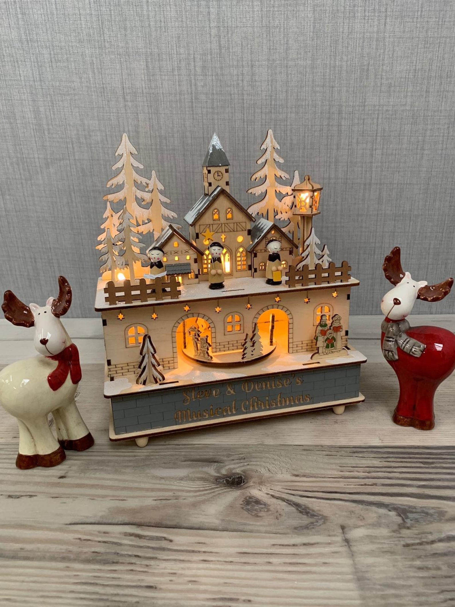 Personalised Wooden Lightup Music Box Christmas Decor LED Etsy