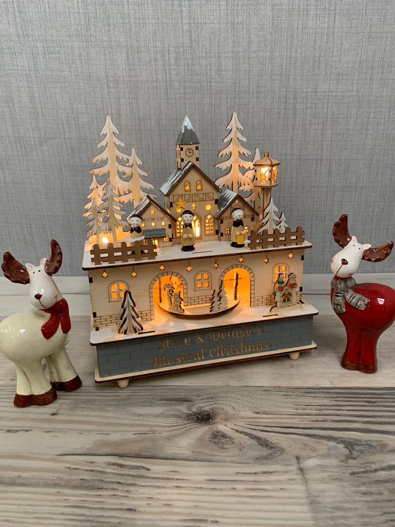 Personalised wooden lightup music box Christmas decor LED Etsy
