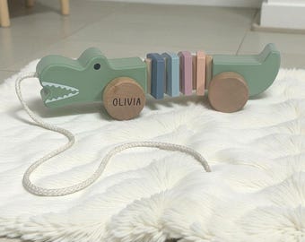 Personalised Wooden Crocodile Pull-Along Toy