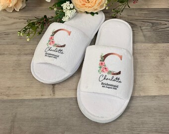 Personalized Floral Velour Bridal Slippers: Jessie Range Wedding Favors