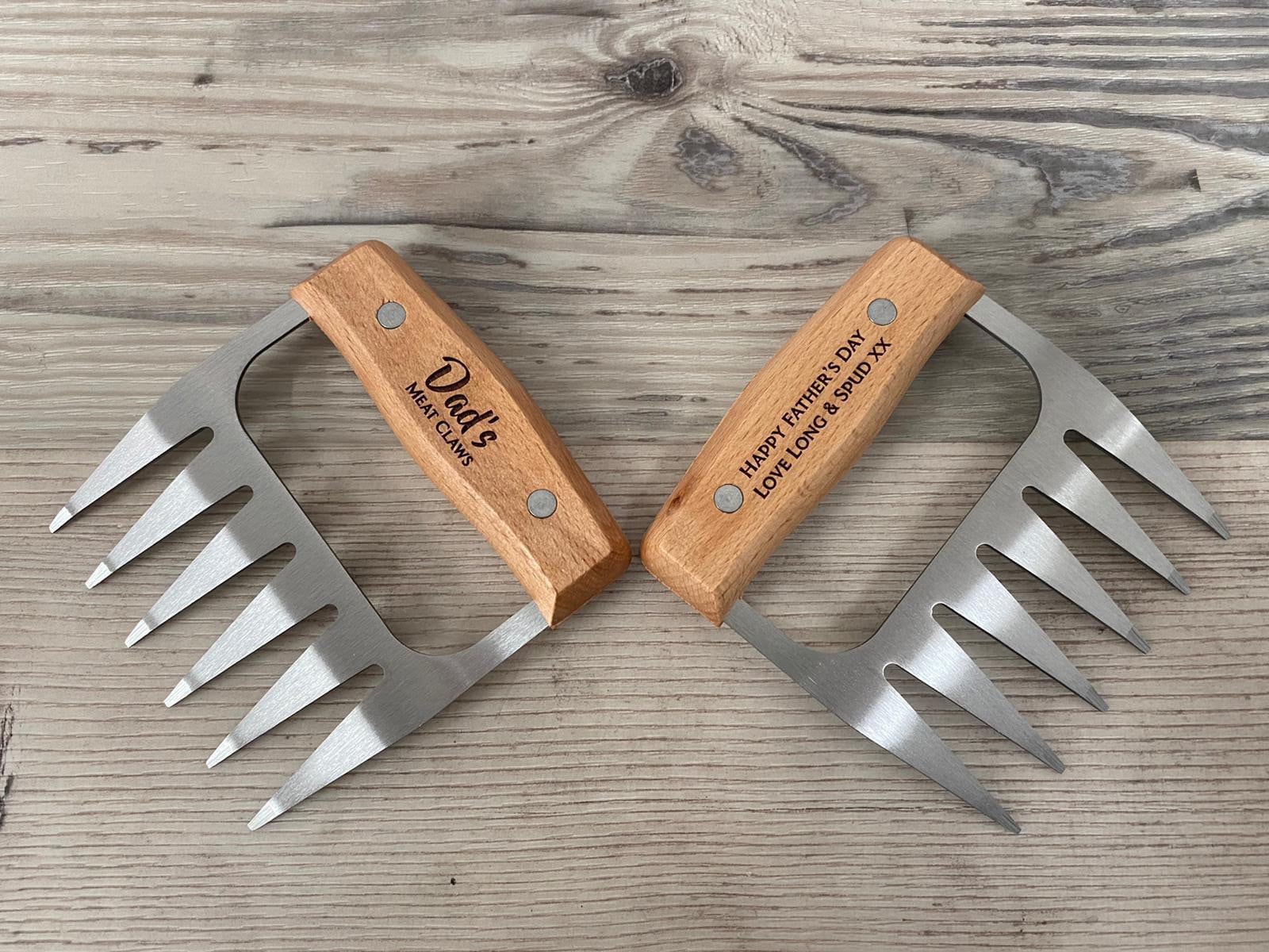 Personalised Meat Shredder Claws Set of 2-wooden and Stainless  Steel-barbecue BBQ Gift-meat Lovers-housewarming-gift for Him-gift for Her  