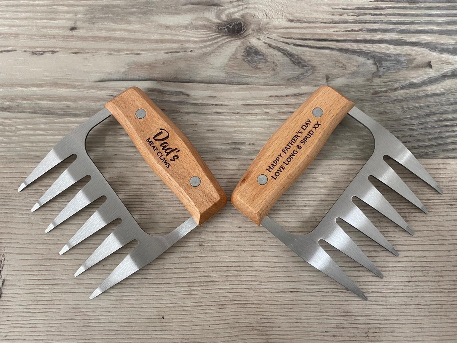 Personalised Meat Shredder Claws Set of 2-Wooden and Stainless Steel-Barbecue BBQ Gift-Meat Lovers-Housewarming-Gift for Him-Gift for Her