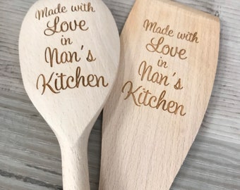 May include: Two wooden spoons with the text "Made with Love in Nan's Kitchen" engraved on them.