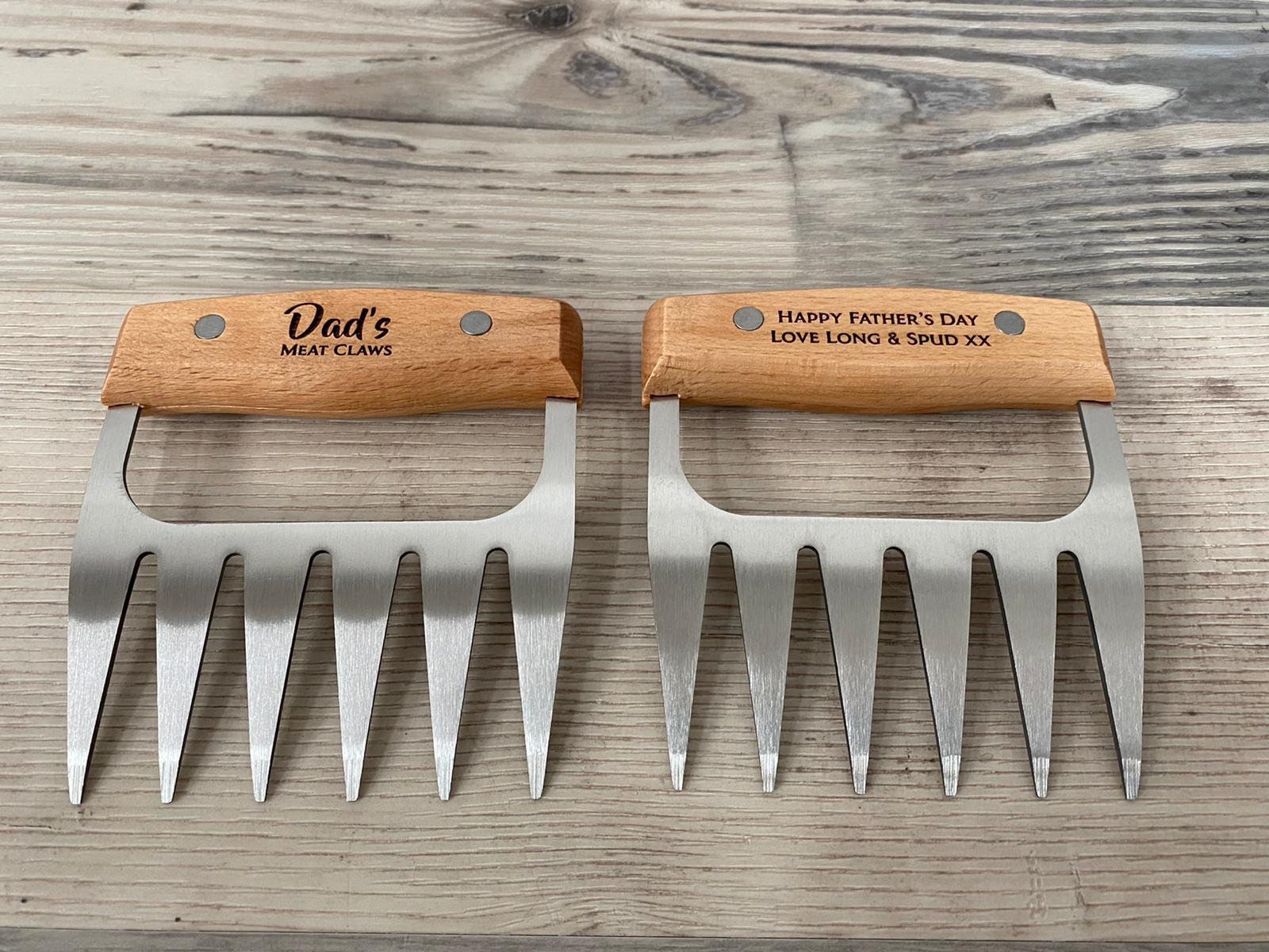 Personalised Meat Shredder Claws Set of 2-Wooden and Stainless Steel-Barbecue BBQ Gift-Meat Lovers-Housewarming-Gift for Him-Gift for Her