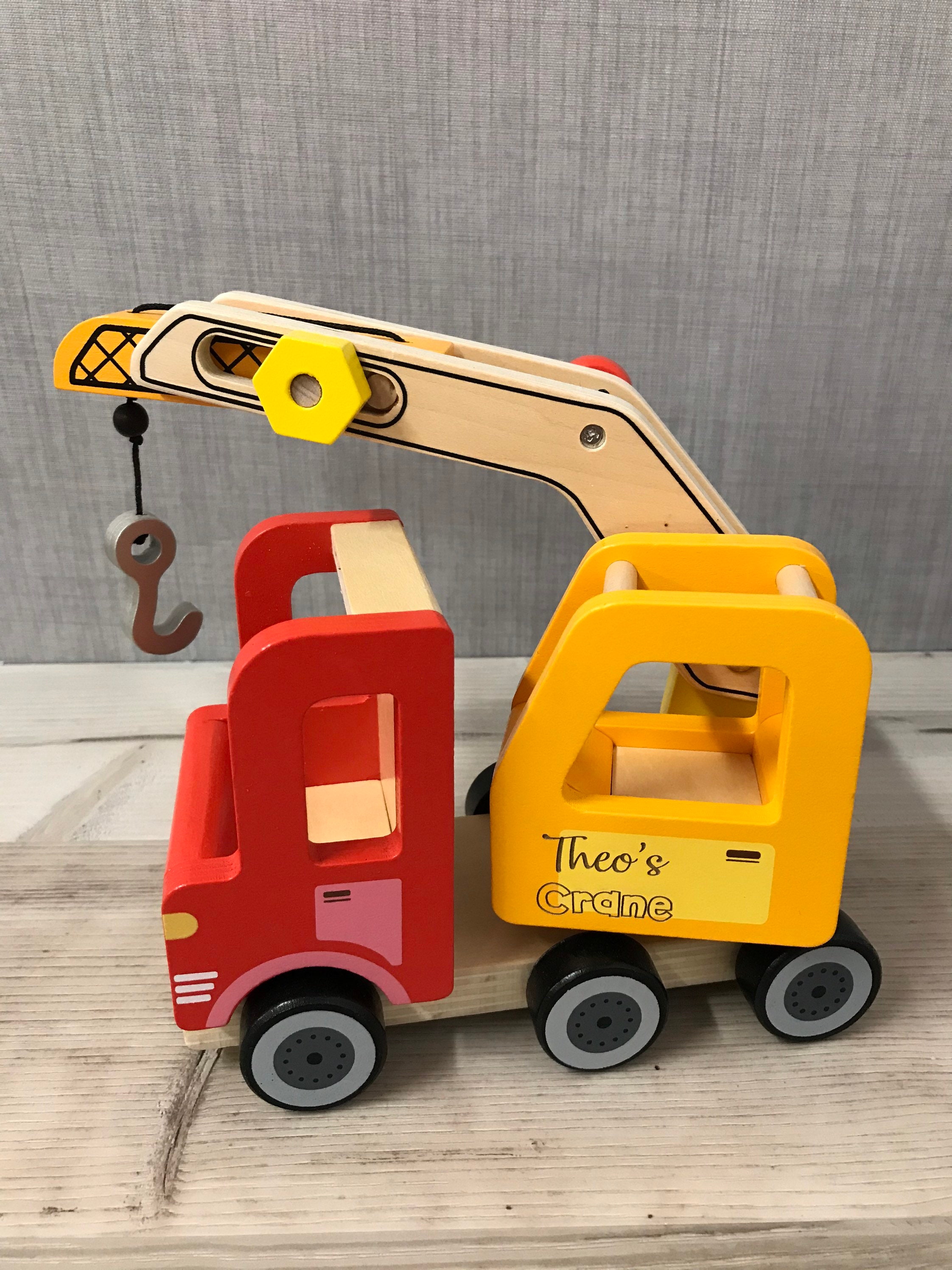 Personalised Wooden Crane Vehicle Construction Truck Engraved Toy