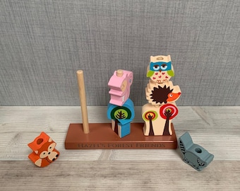 Personalized Wooden Wildlife Stacking Toy: Animal Peg Game