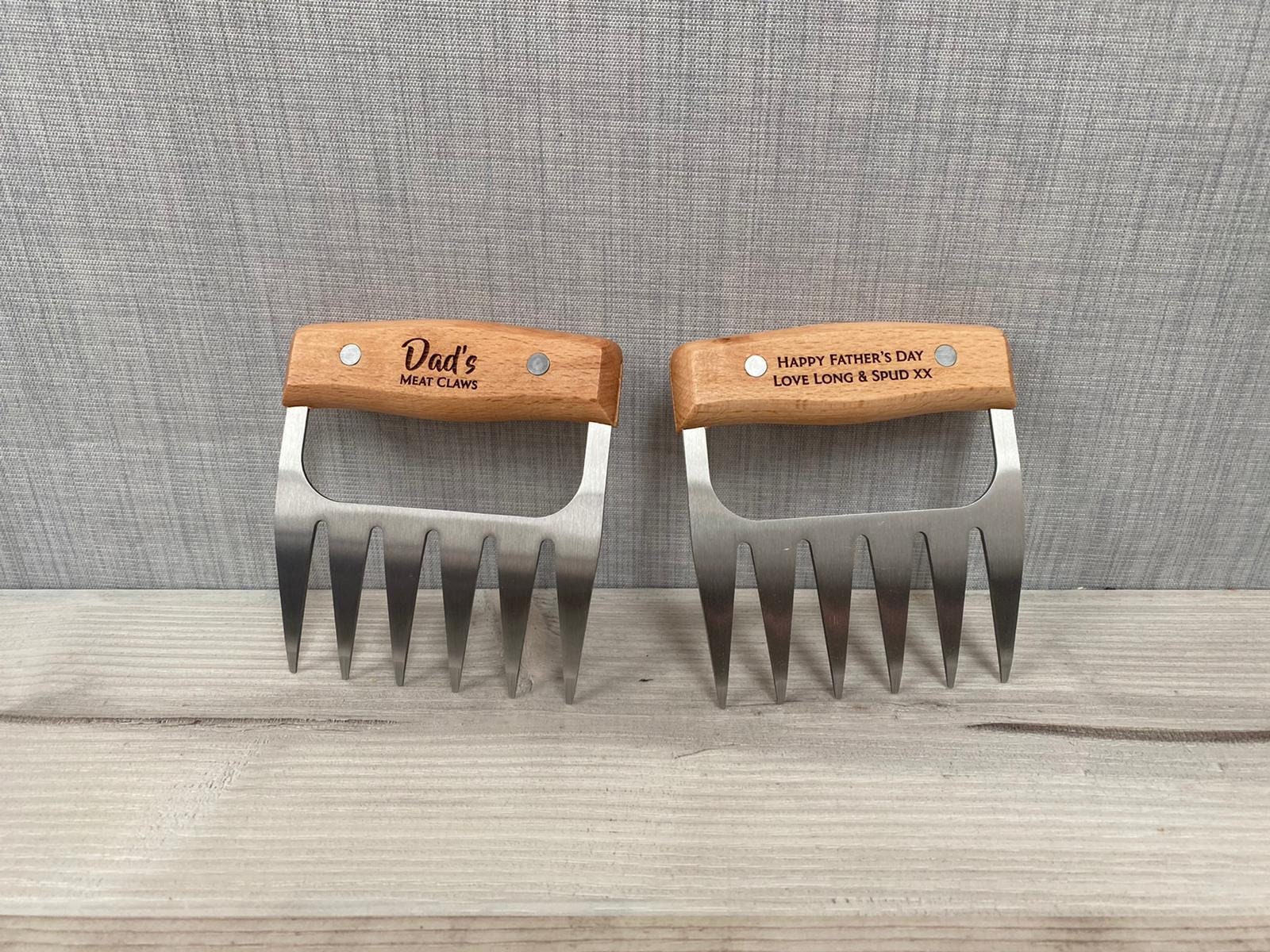 Personalised Meat Shredder Claws Set of 2-Wooden and Stainless Steel-Barbecue BBQ Gift-Meat Lovers-Housewarming-Gift for Him-Gift for Her