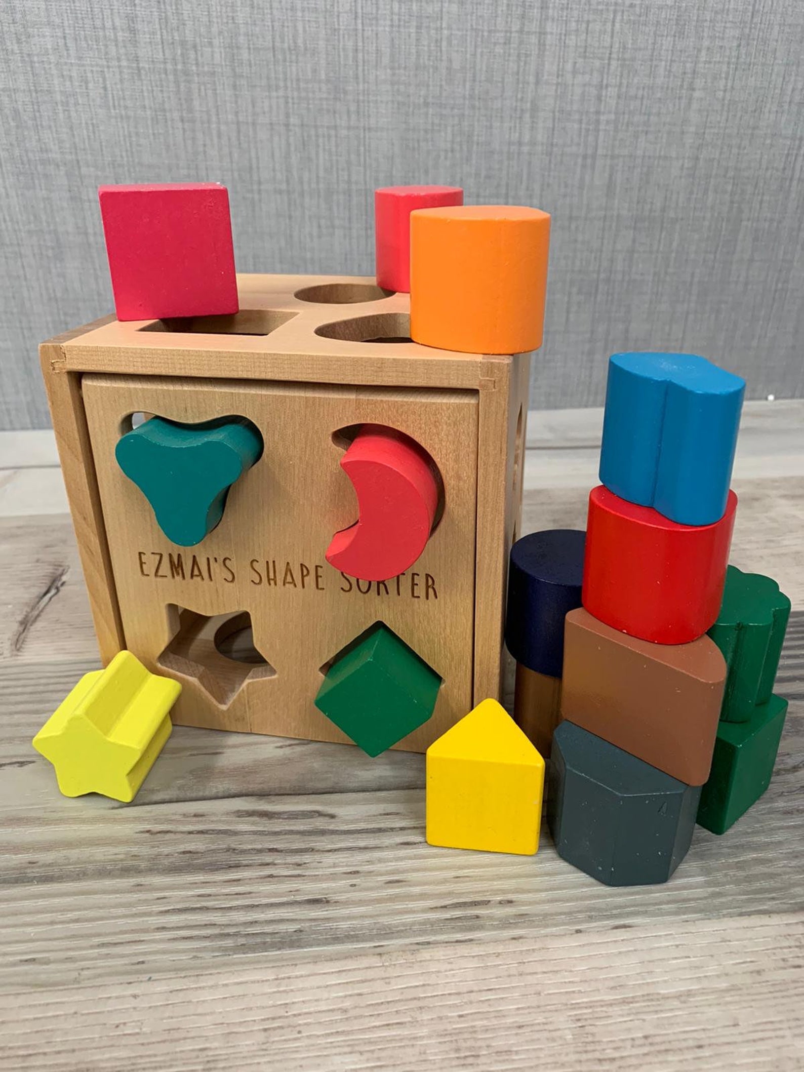 Personalised Wooden Shape Sorter Cube Wooden Toy Learning Etsy UK