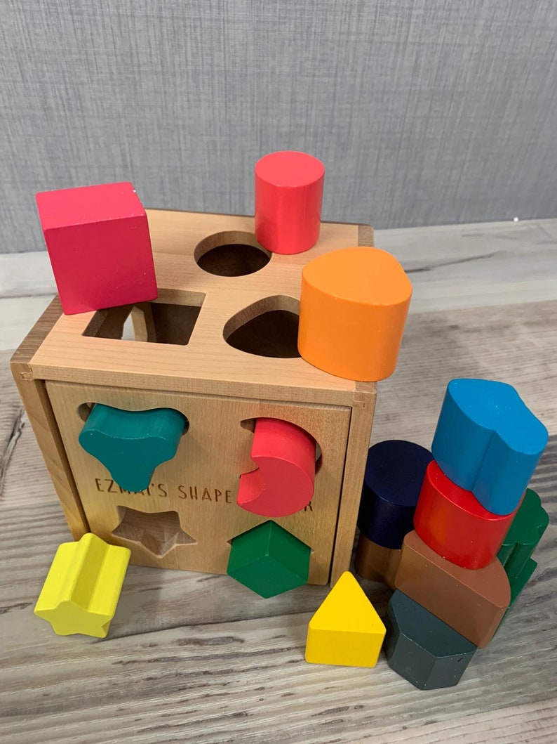 Personalised wooden shape sorter cube wooden toy learning Etsy