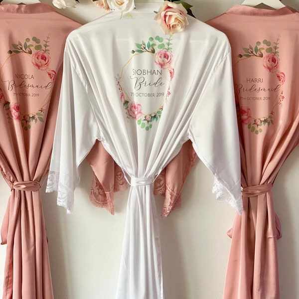 Personalised wedding robes Serena range - Bridesmaid  - floral bridal robe - personalised wedding gift - silk robe - bride bridal