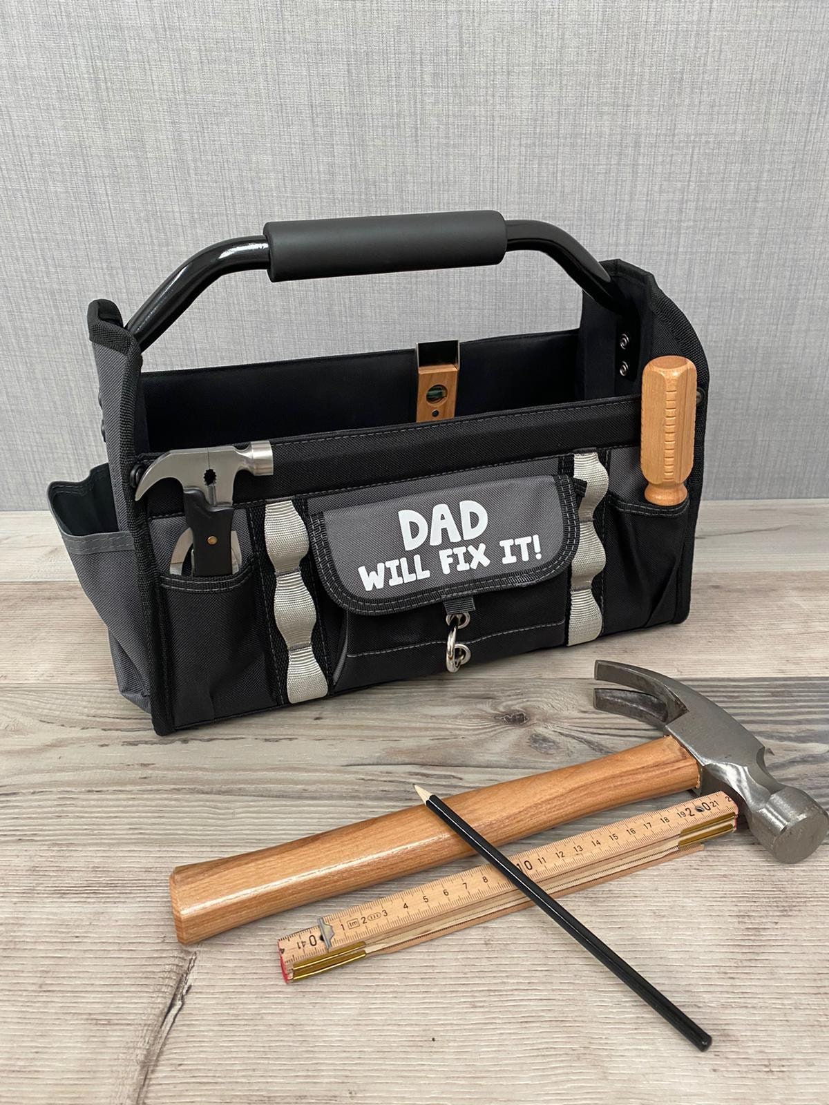 Personalisierte Werkzeugtasche - Werkzeughalter - Tragbare Werkzeugaufbewahrung - Vatertagsgeschenk - Geschenk für Papa und Opa - Geschenk für Heimwerker