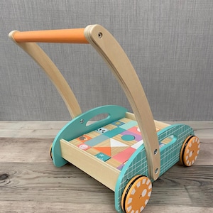 Personalised Wooden Unisex Walker with Shapes Learn to Walk Pastel Animal Blocks Toddler Gift Childrens Birthday image 10