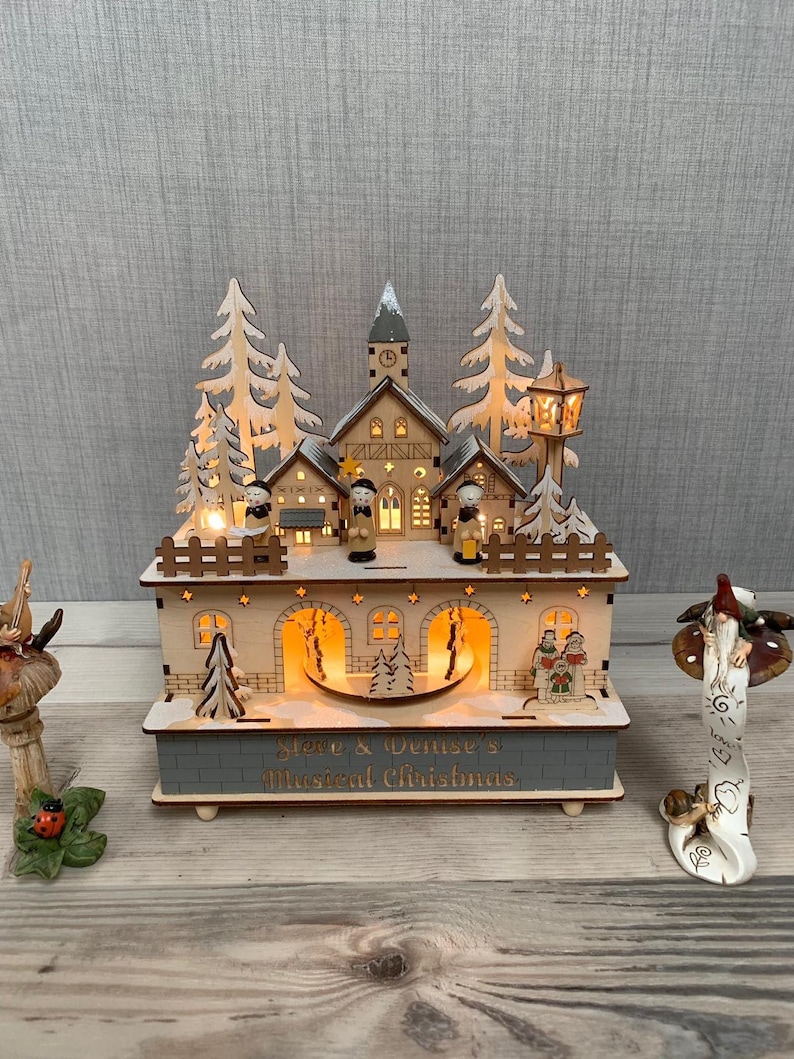 Personalised wooden lightup music box Christmas decor LED Etsy