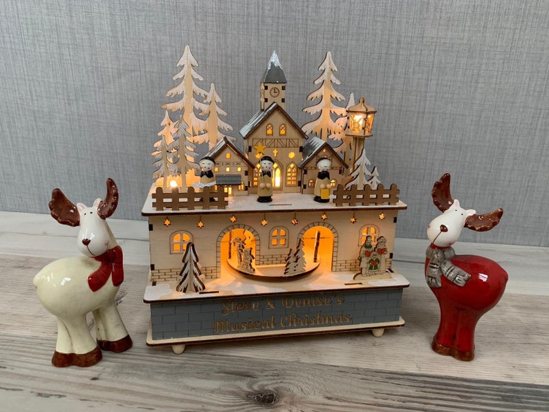 Personalised wooden lightup music box Christmas decor LED Etsy