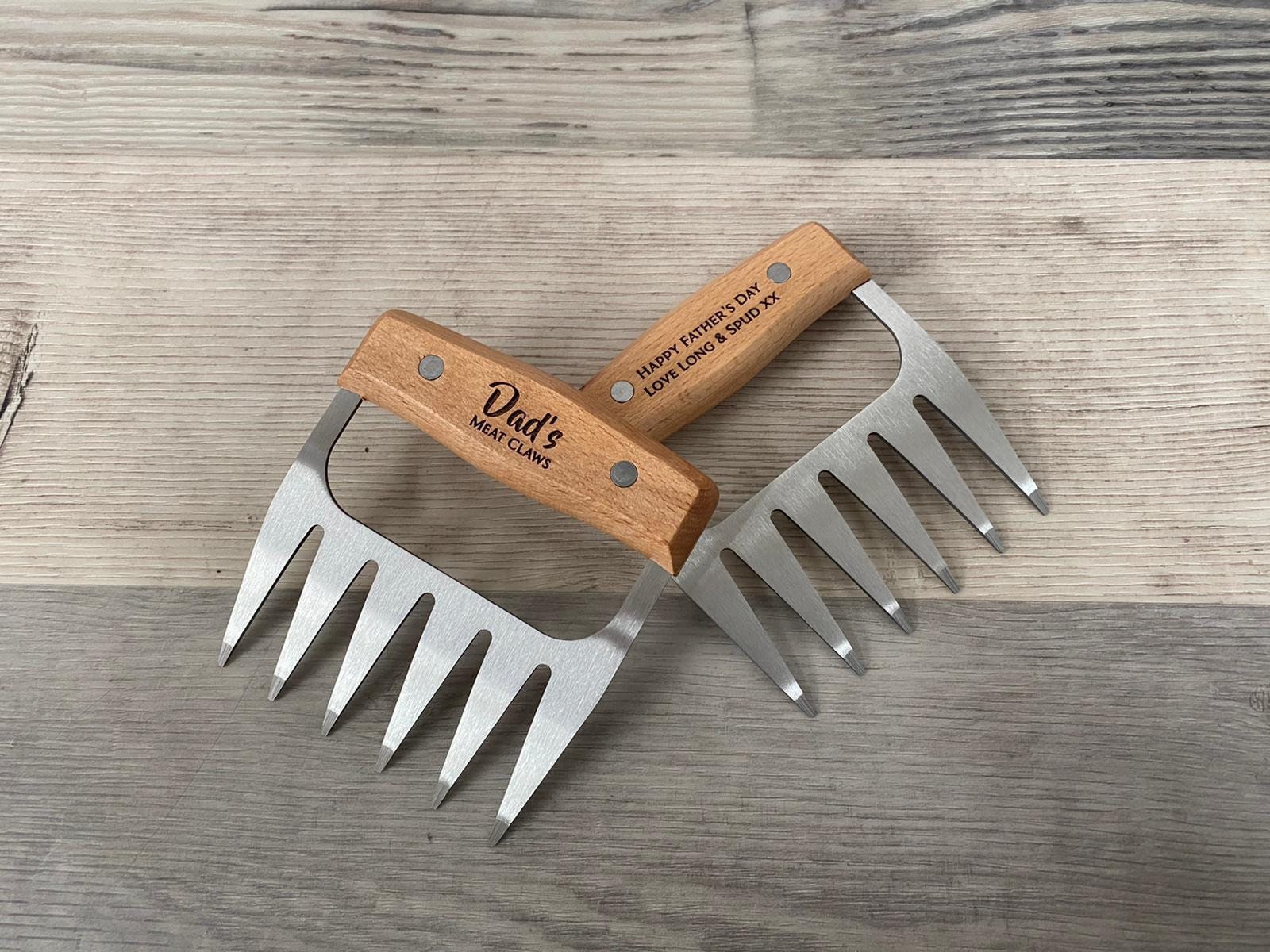 Personalised Meat Shredder Claws Set of 2-Wooden and Stainless Steel-Barbecue BBQ Gift-Meat Lovers-Housewarming-Gift for Him-Gift for Her