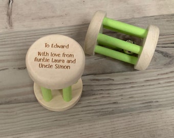 Hochet de bébé en bois personnalisé - Cadeau bébé unisexe - Baby Shower - Nouveau bébé - Jouet testé CE - Jouet pour bébé