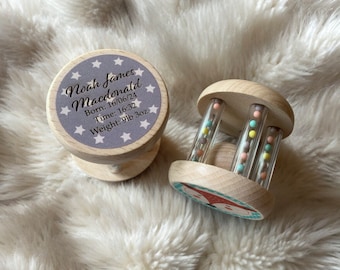 Personalised Wooden Rattles Set of 2 - Engraved Baby Stats Rattle -Fox and Bear - Babyshower - First Birthday -Easter - Christening