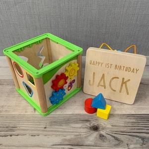 Personalised Wooden Activity Cube - Early Learning Toy - Children's Gifts - CE Tested, Christening, Birthday, Learning Toy