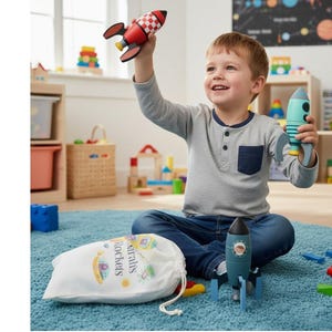 Kit de construcción de cohetes de madera con bolsa de almacenamiento personalizada - Juguete de astronauta