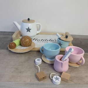 Personalised Wooden Tea Playset Stars Design Afternoon Tea Wooden Toys Personalized Tea Set Tea Party Unisex Tea Set image 10