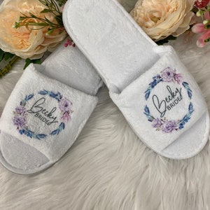 Heather Range Personalised Wedding Slippers - Spa Slippers - Wedding Favour - Hen Party Gift - Bridal Slippers - Floral