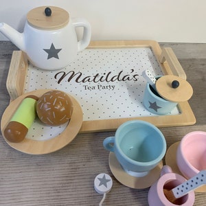 Personalised Wooden Tea Playset Stars Design Afternoon Tea Wooden Toys Personalized Tea Set Tea Party Unisex Tea Set image 9