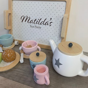 Personalised Wooden Tea Playset Stars Design Afternoon Tea Wooden Toys Personalized Tea Set Tea Party Unisex Tea Set image 7