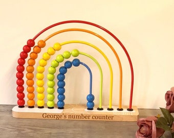 Personalised Wooden Rainbow Abacus Toy - Learning Toys - Maths Toys - Toddler Gifts - CE Tested