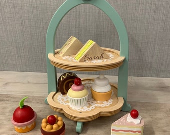 Personalised Wooden Afternoon Tea Playset - Cake Engraved Wooden Toy - Home Play - Tea Party - CE Tested Gifts