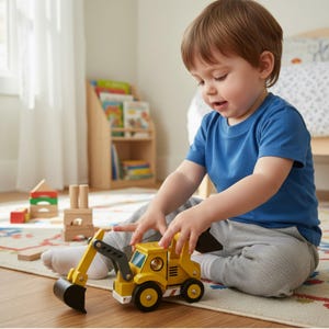 Personalised Wooden Backhoe Digger Toy: Construction Vehicle