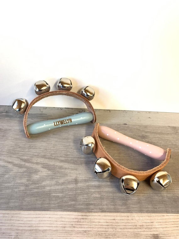Personalised Wood and Leather Bell Shakers musical Toys Children s