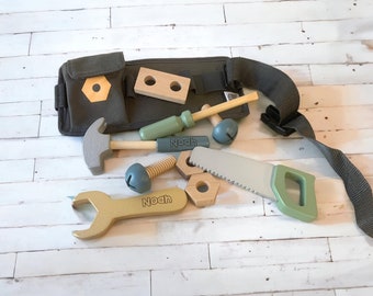 Personalised wooden tool belt - builders’ belt - wooden toy - pretend tools