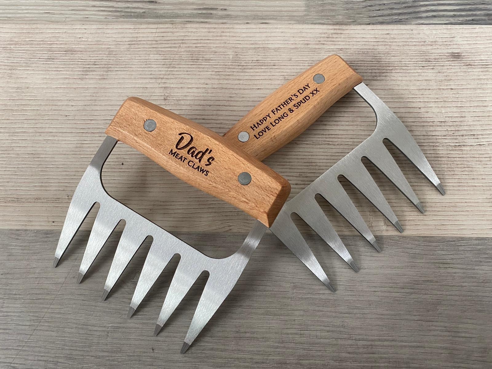 Personalised Meat Shredder Claws Set of 2-Wooden and Stainless Steel-Barbecue BBQ Gift-Meat Lovers-Housewarming-Gift for Him-Gift for Her